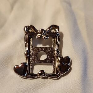 Silver Heart and Bow Brooch
